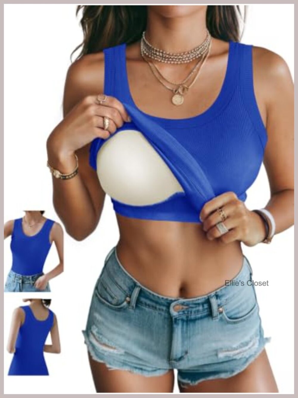 Women's Ribbed Tank Top with Built-In Bra Seamless Stretch Cami